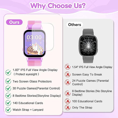 cjc HD Touchscreen Smartwatch for Girls Ages 4-12 - Includes 28 Games, Camera, Music, Pedometer - Fun & Educational Birthday Gift Idea (Purple)
