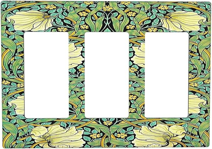 Light Switch Covers William Morris Vintage Floral Yellow Flowers Green Leaf 3 Gang Rocker Electrical GFCI Decorative Triple Outlet Wall Plate Cover Switchplate for Bedroom living Room Decor