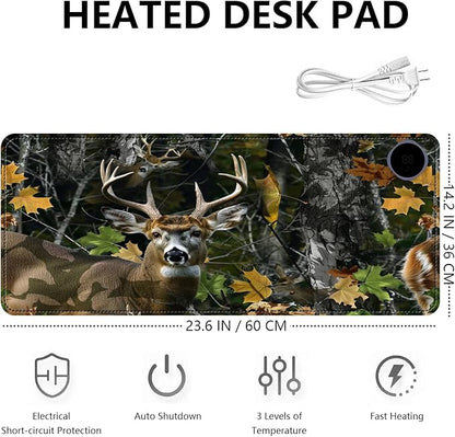 Heated Mouse Pad with 3 Levels Heated & 3 Hours Auto Shut-Off Mouse Pad for Warming Hands in Office Home, 23.6" x 14.2"Large Safe Desk Mat Hand Warmer，Maple Elk
