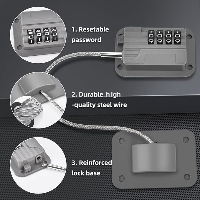 Upgraded Combination Fridge Lock for Child Safety, Keyless Refrigerator & Freezer Lock with Code for Kids, Grey