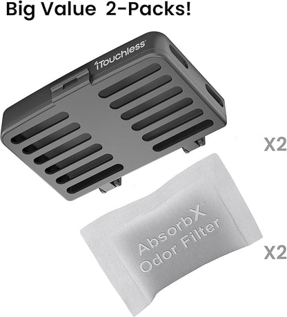 iTouchless AbsorbX Odor Removal Kit for Trash Can, Diaper Pail, Refrigerator, Closet, Shoes, Locker, Replaceable Filter, Stick On Deodorizer Activated Carbon Filters Eliminate Smell (2-Pack - Black)