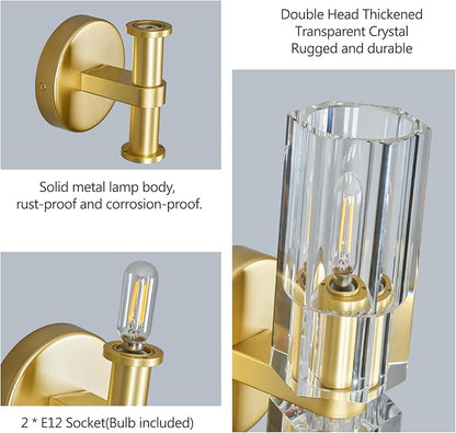 Modern Gold Wall Sconces Set of Two Bedroom Crystal Wall Sconces Indoor Sconces Wall Lighting Living Room Sconces with K9 Crystal Lampshade for Bathroom Hallway Entryway Stairway
