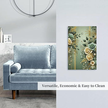 Decorative Light Switch Cover Plate Rustic Green Floral Leaves Teal Flowers Gold Stripe 1 Gang No Device Single Blank Outlet Covers Wall Plate Cover Switchplate Faceplate