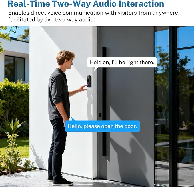 Doorbell Camera Wireless with Indoor Receiver, Battery Powered, AI Human and Motion Detection, 2 Way Talk, 1080P Night Vision, Cloud Storage (Sold Separately)