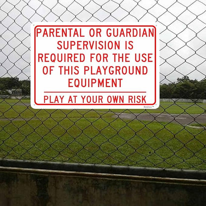 Playground Safety Sign,Security Warning Signs,Outdoor/Indoor Safety Sign "Parental/Guardian Supervision Required For Use Of This Playground Equipment" 12"x16" Aluminum Sign