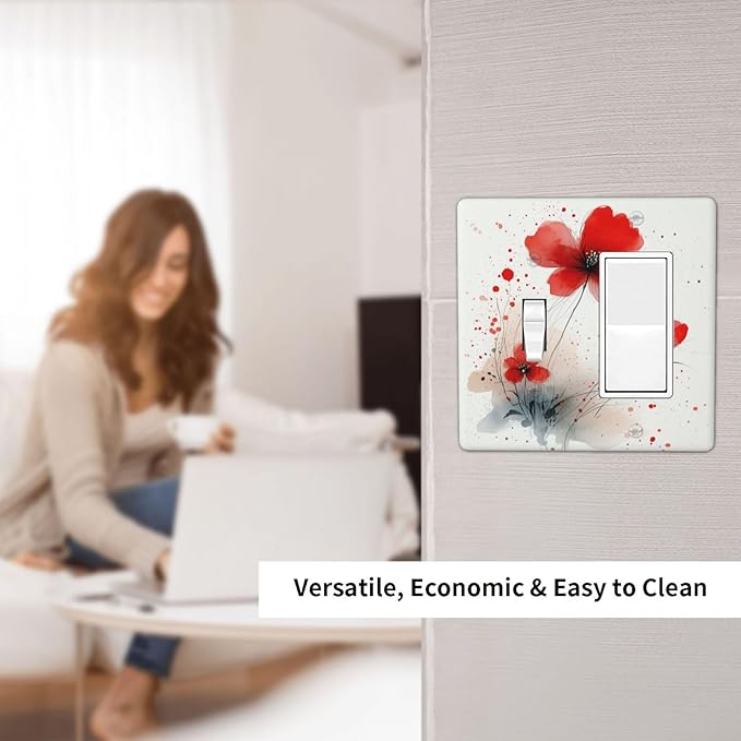 Vintage Watercolor Red Flowers Floral Outlet Covers 1 Toggle 1 Rocker Combination Light Switch Cover Plate Decorative Wall Plate Electrical Switch Plates for Bedroom Bathroom Decor