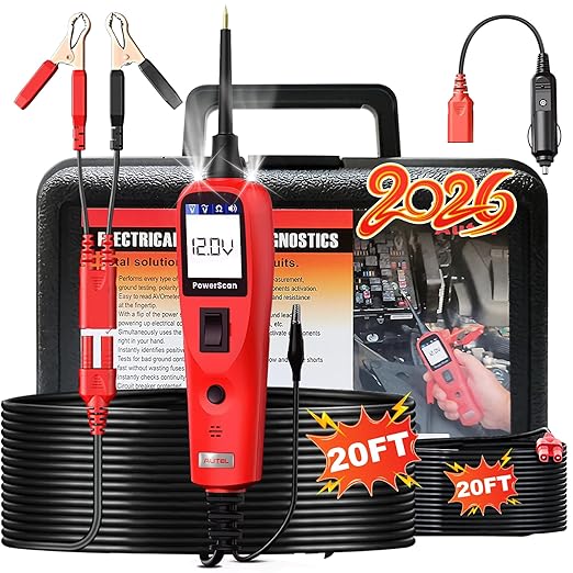 Autel PowerScan PS100 Power Circuit Probe Kit - 12V 24V Car Circuit System Diagnostic Tool, Automotive Circuit Tester with 20ft Extension Cable, Easy to Read AC/DC Current Resistance