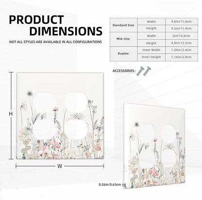 Floral Watercolor Wildflower Dandelion Plant Outlet Covers 2 Gang Double Duplex Decorative Light Switch Covers Electrical Wallplates Socket Faceplate for Farmhouse Bed Room Decor