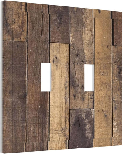 Cool Brown Wood Style Vintage Rustic Print Decorative Switch Plates 2 Gang Double Toggle Outlet Light Switch Cover Wall Plate Electrical Faceplate for Farmhouse Home Decor