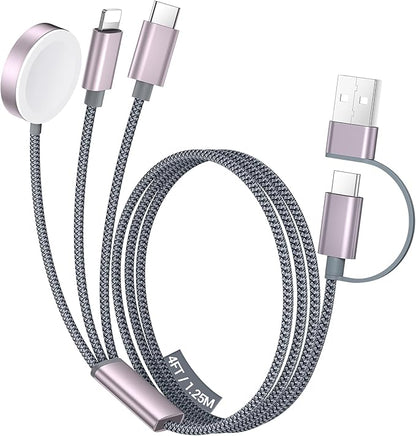 Temdan for Travel Essentials,3 in 2 USB C Cable for Apple Watch Charger/iPhone 17 Charger/Lightning,Multi Charging Cable Cord,Vacation Camping Essentials,Portable Designed for iWatch &iPhone 16-12-4FT