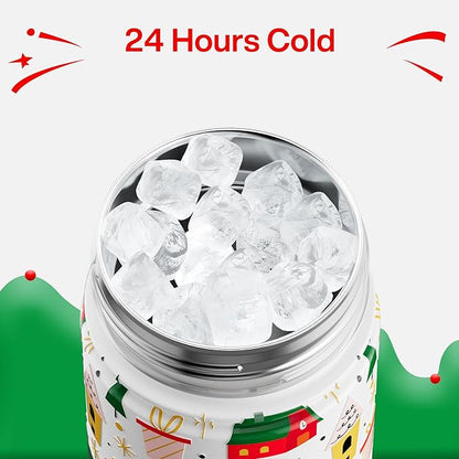 ENCOOL Christmas Insulated Water Bottle with Straw, Stainless Steel Water Bottle, Leak Proof BPA-Free, Keeps Cold for 24 Hours for Sports, Christmas Holiday Gifts for Women, 26 oz, Holiday Home