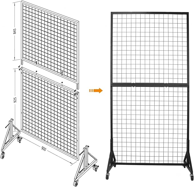 Eastern Tree 2 Packs 3'X 6' Two Gridwall Panels Display Stand with Sturdy T-Base, Black Wire Grid Wall Panels for Craft Show Display Rack, Art Display Stand, Extra More 20 Hooks