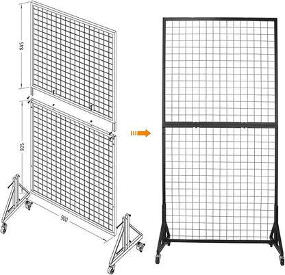 Eastern Tree 2 Packs 3'X 6' Two Gridwall Panels Display Stand with Sturdy T-Base, Black Wire Grid Wall Panels for Craft Show Display Rack, Art Display Stand, Extra More 20 Hooks