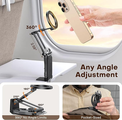 [2 Pack] OMOTON 360°Rotating for MagSafe Tripod, Adjustable Aluminum Magnetic Phone Tripod for iPhone 17/16/15/14 Pro Max Air, Foldable Cell Selfie Stick Fits Vlog, Gym, Travel Essentials
