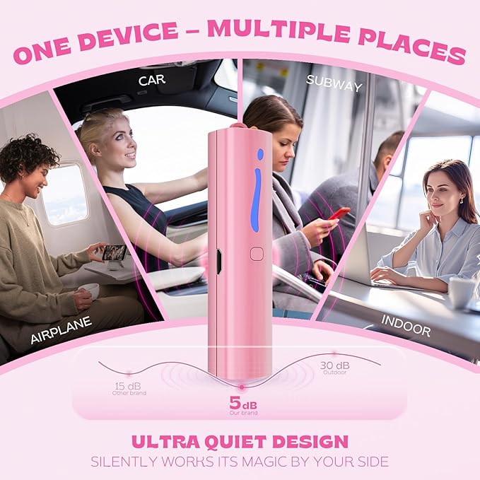 Wearable Mini Air Purifier – F6I Portable Personal Negative Ion Air Ionizer Helps Reduce Pollen, Dust & Odors, USB Rechargeable, Silent, Filter-Free for Home, Office or Travel, Pink