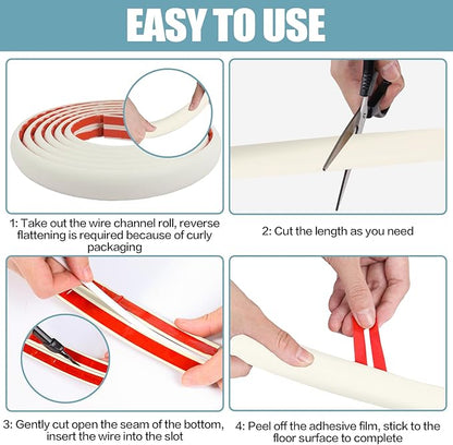 Floor Cord Cover Cable Cavity Self Adhesive Cord Hider Floor 10FT Floor Cable Management Power Cord Protector Floor Electric Cord Covers for Offices, Gym, Exhibitions (Beige, 0.78" x 10')