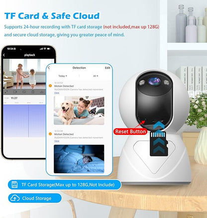 3MP Indoor Security Camera, 5G WiFi 360° Pan/Tilt Home Cameras for Baby Monitor/Pet/Elder/Kids/Bedroom, Auto-Focus and Zoom,Motion Tracking,2-Way Audio,Siren,3 Night Vision,Cloud&SD Card