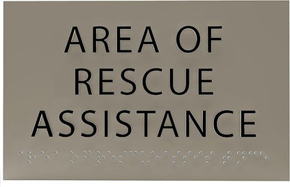 6" X4" Area of Rescue Assistance Sign- Tactile Graphics Grade 2 Braille Text ADA Compliant Sign |ADA Compliant Plastic Signs for Schools, Offices, Businesses, Apartments & Restaurants