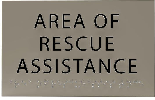6" X4" Area of Rescue Assistance Sign- Tactile Graphics Grade 2 Braille Text ADA Compliant Sign |ADA Compliant Plastic Signs for Schools, Offices, Businesses, Apartments & Restaurants