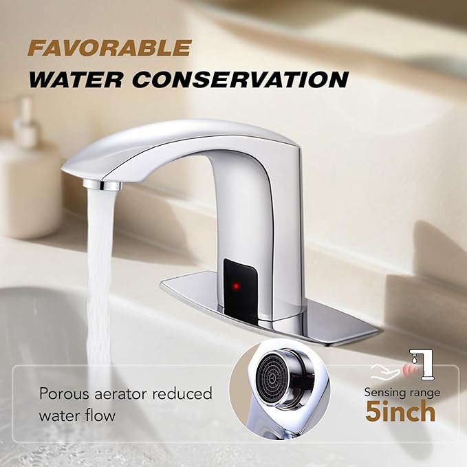 Gangang Commercial Touchless Bathroom Sink Faucet Cold and Hot Water Automatic Motion Sensor Basin Tap Mixer with Mixing Valve and Cover Plate (FBA 2)