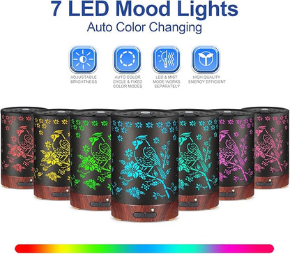 Essential Oil Diffuser- Aromatherapy Diffuser with7 Colors Light and Auto-Off for Women Metal Cool Mist Humidifier for Home and Office for Mom Women（Cardinal）