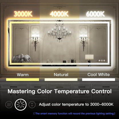 ISKM 55'' x 40'' LED Mirror for Bathroom Lighted Vanity Mirror for Wall Front Lights + Backlit LED Bathroom Mirror Anti-Fog Tempered Glass ETL Listed