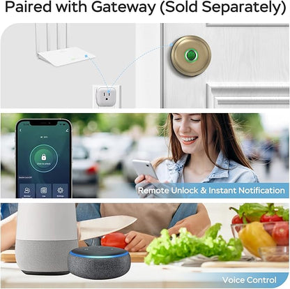 GeekTale Fingerprint Door Lock for Bedrooms, Fingerprint Door Knob with Lock, Smart Door Lock, App Control, Back-up Keys, Thumbprint Door Knob for Bedrooms, Office, Apartment