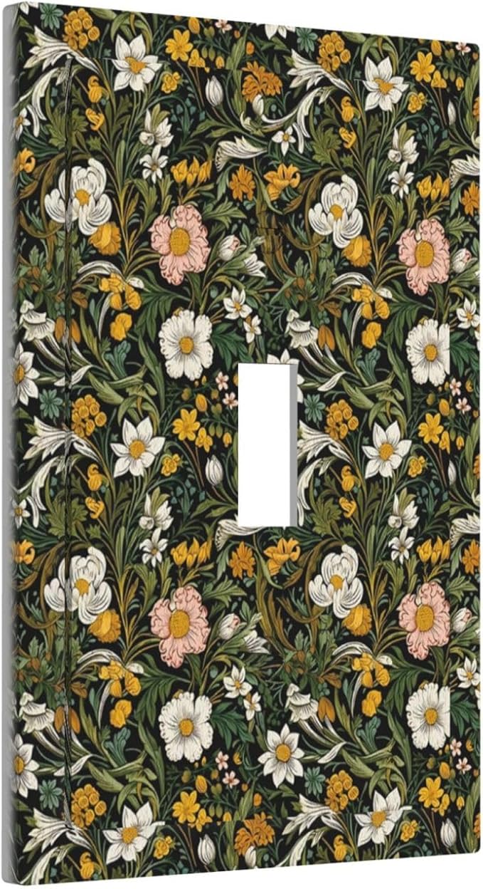 Decorative Light Switch Plate Covers Rustic Green Leaf White Daisy Yellow Floral 1 Gang Light Switch Cover Plate Single Toggle Wall Plate Outlet Covers Faceplate for Bedroom Home Decor