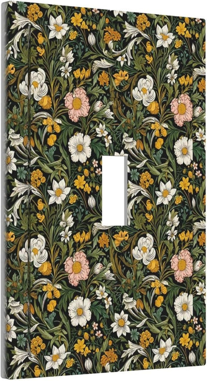Decorative Light Switch Plate Covers Rustic Green Leaf White Daisy Yellow Floral 1 Gang Light Switch Cover Plate Single Toggle Wall Plate Outlet Covers Faceplate for Bedroom Home Decor