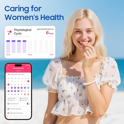Smart Health Ring, Featuring Stress and Sleep Monitoring Functions, Compatible with iOS and Android, Waterproof Fitness Tracker for Women & Men, No Subscription Fee. (Black, 7)