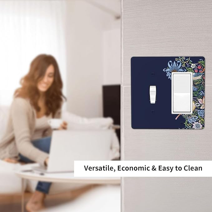 Decorative Outlet Covers Vintage Blue Morris Strawberry Thief Bird Flower 2 Gang 1 Gang Wall Plate Cover Single Toggle Rocker Combo Light Switch Cover Plate Face Plate