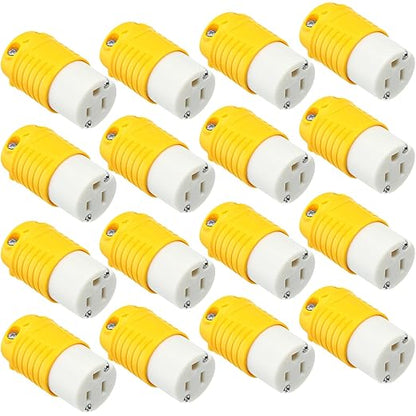 Sherr 16 Pcs Extension Cord Ends 15A 125V 2 Pole 3 Wire Heavy Duty Replacement Male Plug Female Connector Set 5-15P 5-15R Straight Blade Plug Grounding Type/ETL Listed (Female)