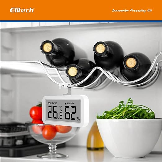Elitech Fridge Thermometer Hygrometer Digital Freeze Refrigerator Thermometer Waterproof Large LCD Display TM-2TH