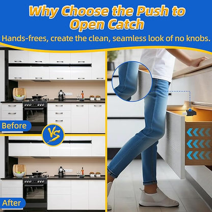 Push to Open Latches Jiayi Magnetic Push Open Catch Touch Latches for Cabinet Kitchen Drawer Closer Touch Release Open for RV Cupboard Door Damper, Large Push to Open Wardrobe Closure ((Black, 8 Pack)