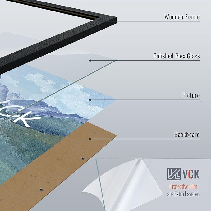 VCK 11x17 Picture Frames Black Set of 6, Wide Border Wood Poster Frame, Multi-Directional Display Family Photos, Office Prints, Studio/Gallery Artwork, Woodgrain Series, Wall Hanging