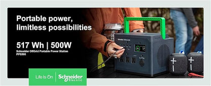 Schneider OffGrid 517Wh Portable Power Station, PPS500 Portable Solar Generator with Wireless Charging Pad, for Camping or Home