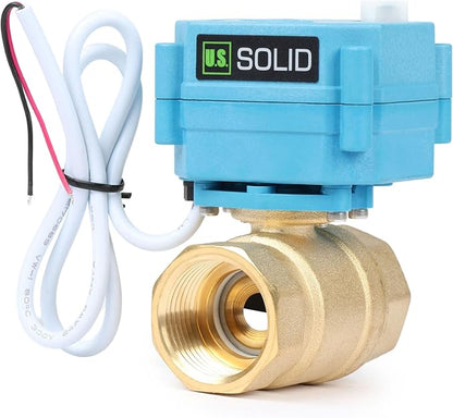 U.S. Solid Motorized Ball Valve - IP67 1inch Brass Ball Valve 110-230V with Waterproof Cover, Full Port, 2 Wire Auto Return, Normally Closed