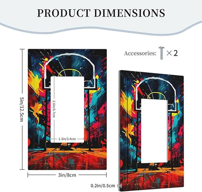 Colorful Graffiti Basketball Sport Basket Hippie 1 Gang Rocker Light Switch Covers Single Decora Outlet Wall Plate Decorative Switchplate Faceplate GFCI for Country Bathroom Bedroom Decor