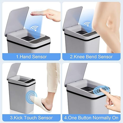 Smart Touchless Bathroom Trash Can 2.2 Gallon Automatic Motion Sensor Rubbish Can with Lid Electric Narrow Small Garbage Bin for Kitchen, Office, Toilet, Bedroom (Grey)