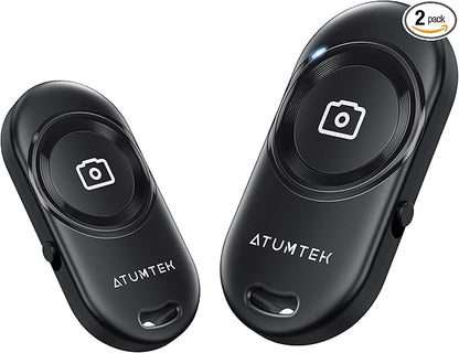ATUMTEK Camera Remote Shutter for iPhone and Android Smartphones (2 Pack), Wireless Phone Remote Control Selfie Button for Photos and Videos (Bluetooth 5.2), Wrist Strap Included, Black Stylish