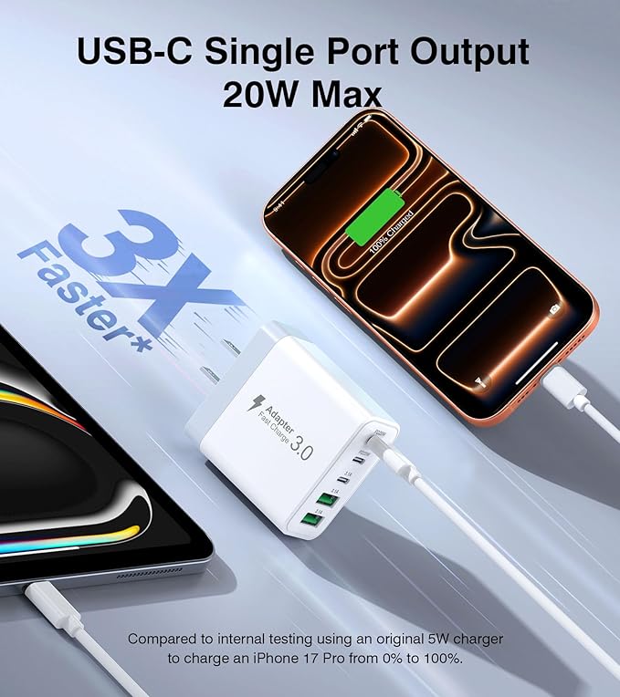 USB C Charger Block, [2-Pack] 60W 5-Port Fast Charger 20W Type C Charging Block 3.1A USB Wall Charger Dual Port PD+QC Charging Cube for iPhone 17 16 15 14 13 12 Pro Max XS, iPad, Samsung Phone, Tablet