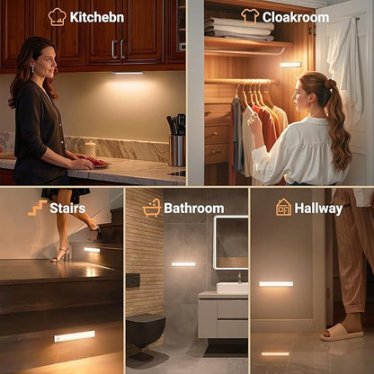 Under Cabinet Lights, Motion Sensor Magnetic LED Light, 8 inch 1000mAh Rechargeable Battery Dimmable Lights with 3 Color Temps, Indoor Wireless Lighting for Kitchen, Closet, Pantry, Counter, 4 Pack