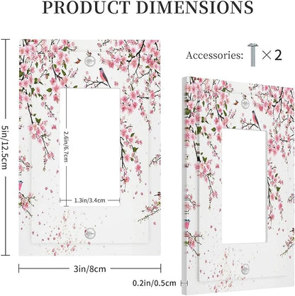 Decorative Outlet Covers Rustic Plum Blossom Pink Flowers 1 Gang Rocker Light Switch Cover Plate Single Decora Light Switch Covers Wall Plate Faceplate for Bedroom Decor （2 Pack）