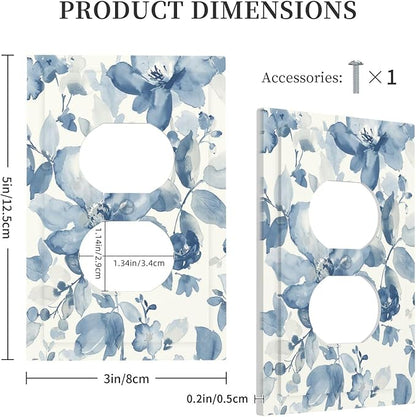 Outlet Covers Blue Watercolor Floral 1 Gang Duplex Wall Plate Decorative Switch Plates Electrical Receptacle Faceplate Light Switch Cover for Bedroom Bathroom Decor