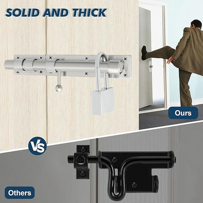 Alise 10 inch Barrel Bolt Latch, Slide Bolt Latch,Heavy Duty Solid SUS304 Stainless Steel Slide Lock for Wooden Fence,Barn Door,Interior or Outdoor Door Brushed Nickel MS9200-LS