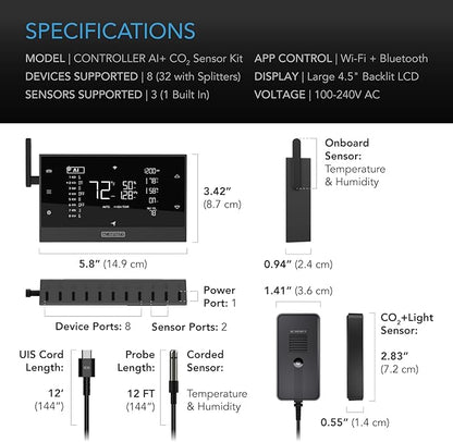 AC Infinity Controller AI+ with CO2 Sensor Bundle – AI-Powered Learning, CO2 Data Tracking for Gardens & Grow Tents, Temp, Humidity, & VPD Monitoring for Dynamic Level Adjusting, Bluetooth & WiFi App