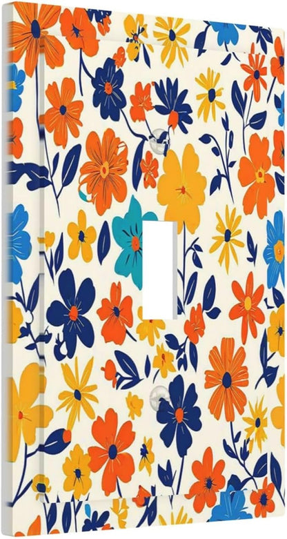 Nature Flowers Botany Plant Art Floral Decorative Light Switch Cover 1 Gang Single Toggle Decorator Outlet Wall Plate Device Electrical Faceplate Switchplates for Bedroom Bathroom Decor