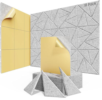 18 Pack Acoustic Panels with Self-Adhesive, 12"X 12"X 0.4"Sound Proof Foam Panels, Sound Panels High Density, Soundproof Wall Panels for Home Studio Office Sliver Gray
