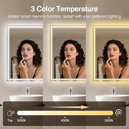 20"x28" LED Bathroom Mirror with Anti-Fog, Dimmable Backlit + Front Lit, 3 Colors LED Bathroom Vanity Mirror for Wall, Memory Function, Shatter-Proof Glass, ETL Listed(NHYJ5722D-NA)