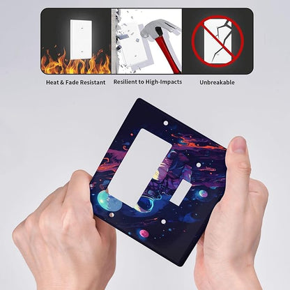 Purple Space Astronaut Planet Decorative Double Gang 1 Gang Wall Plate Cover Single Toggle Rocker Combination Light Switch Cover Plate Jumbo Switch Cover Plate for Bedroom Decor